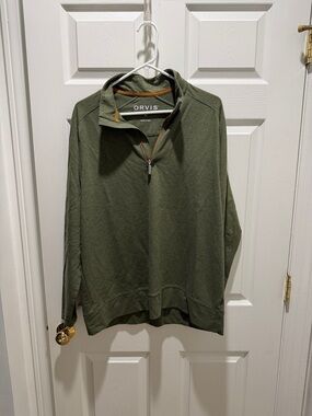 Orvis Men's Olive Green Quarter-Zip Pullover with Contrast Trim